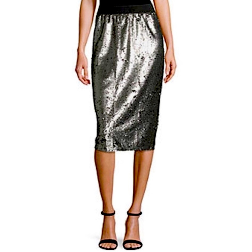 Worthington Matte Silver Sequin Pencil Skirt M